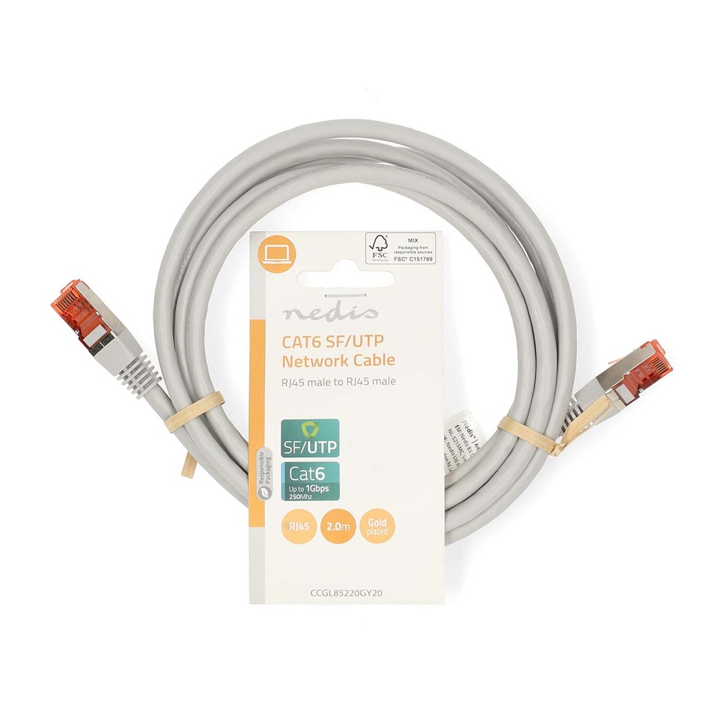 Nedis CCGL85220GY20 CAT6 Netwerkkabel RJ45 SF/UTP 2m Grijs