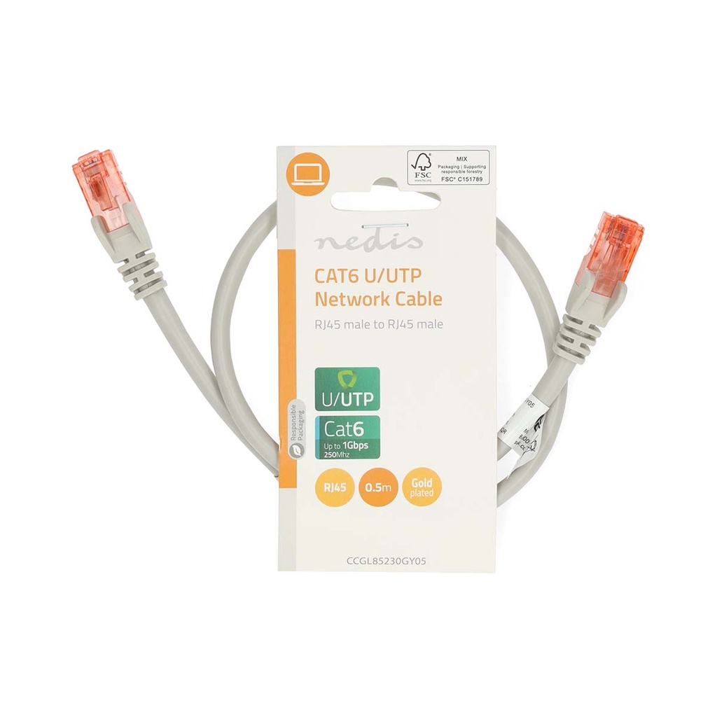 Nedis CCGL85230GY05 CAT6 Netwerkkabel RJ45 U/UTP 50cm Grijs 
