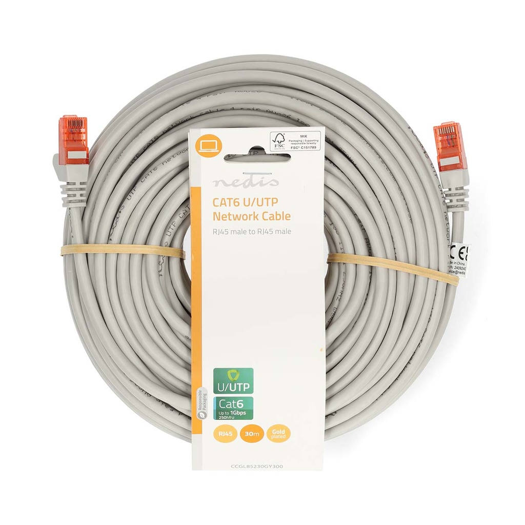Nedis CCGL85230GY300 CAT6 Netwerkkabel RJ45 U/UTP 30m Grijs 