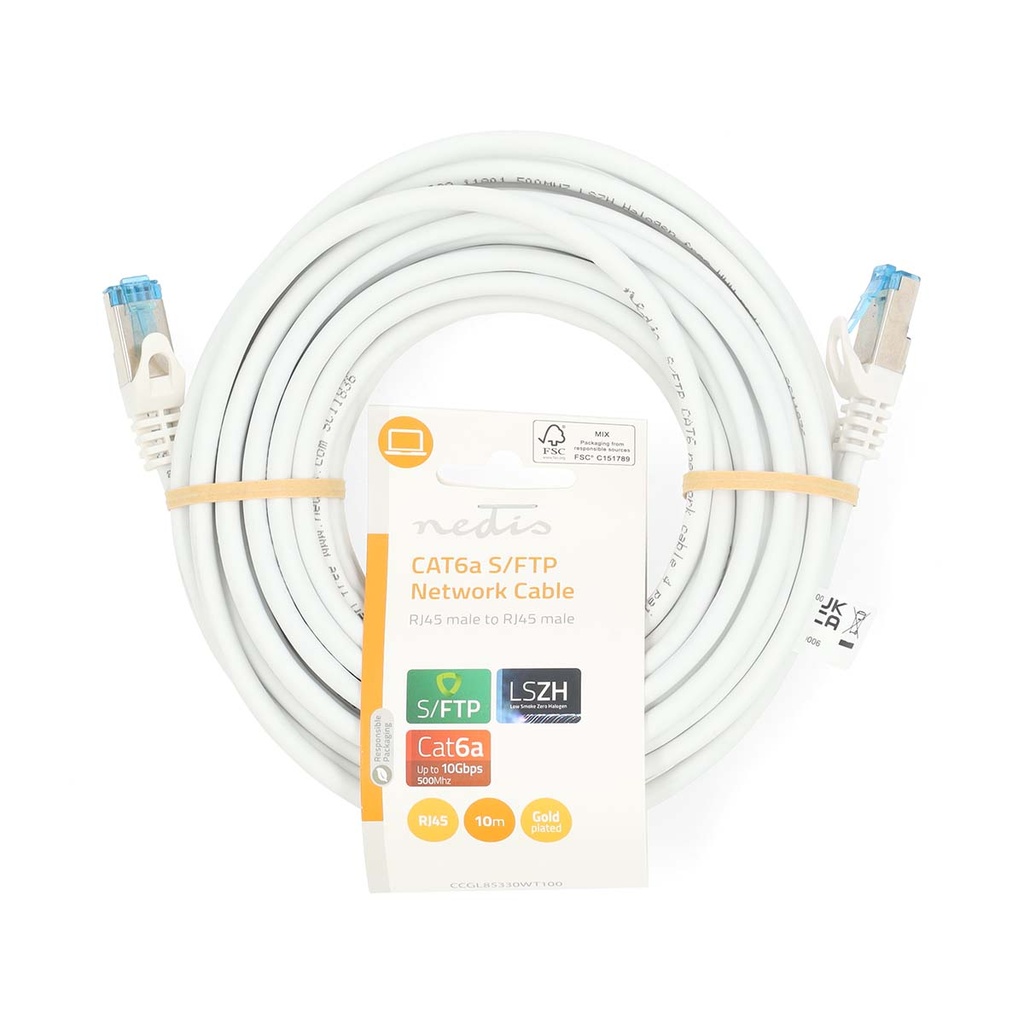 Nedis CCGL85330WT100 CAT6a Netwerkkabel S/FTP RJ45 10m LSZH Wit 