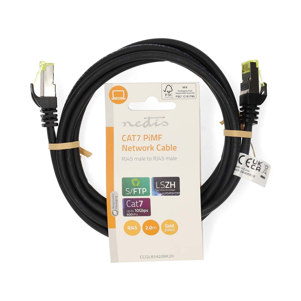 Nedis CCGL85420BK20 CAT7 Netwerkkabel S/FTP RJ45 2m LSZH Zwart 