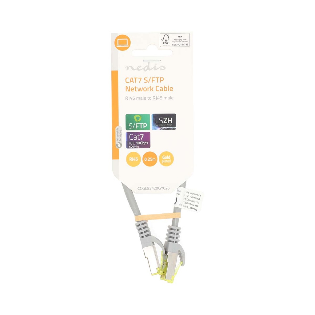 Nedis CCGL85420GY025 CAT7 Netwerkkabel S/FTP RJ45 25cm LSZH Grijs