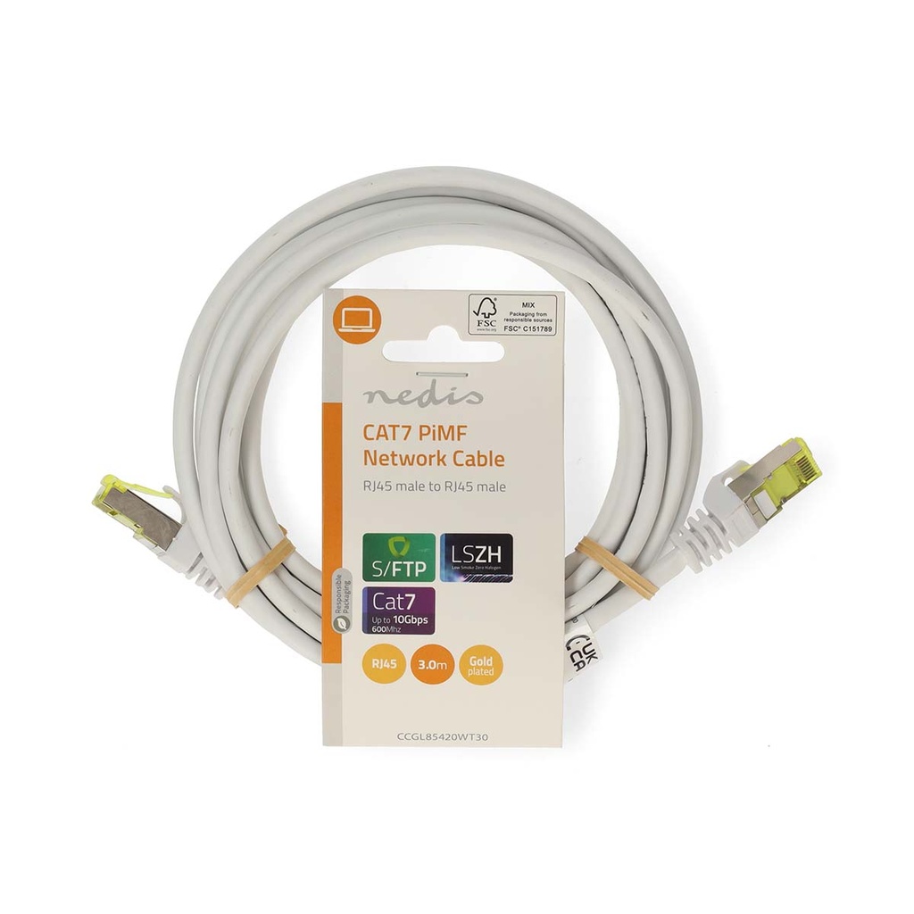 Nedis CCGL85420WT30 CAT7 Netwerkkabel S/FTP RJ45 3m LSZH Wit 