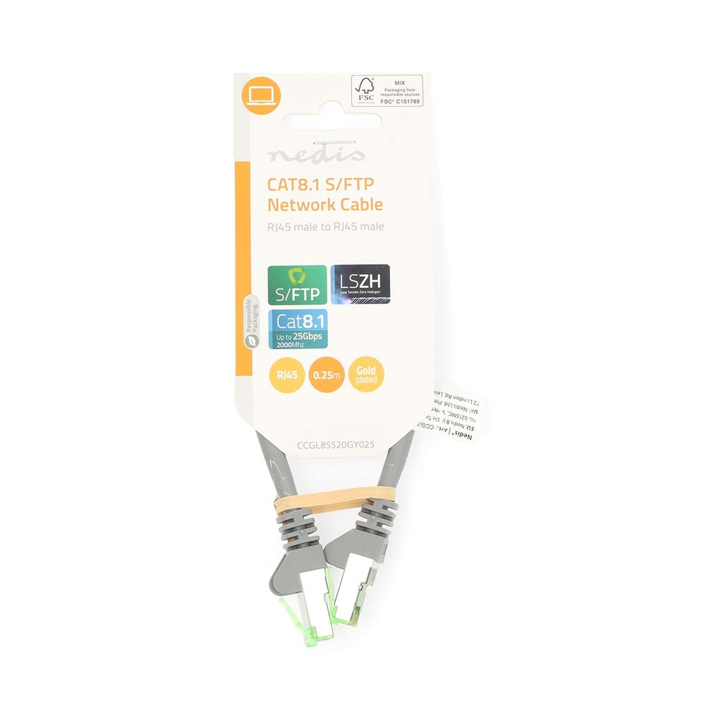 Nedis CCGL85520GY025 Cat 8.1 Netwerkkabel S/FTP RJ45 25cm LSZH Grijs