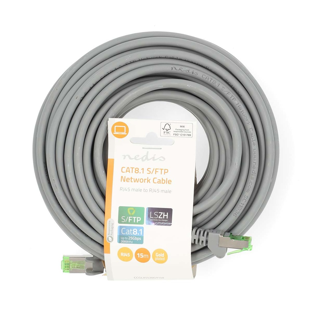 Nedis CCGL85520GY150 Cat 8.1 Netwerkkabel S/FTP RJ45 15m LSZH Grijs