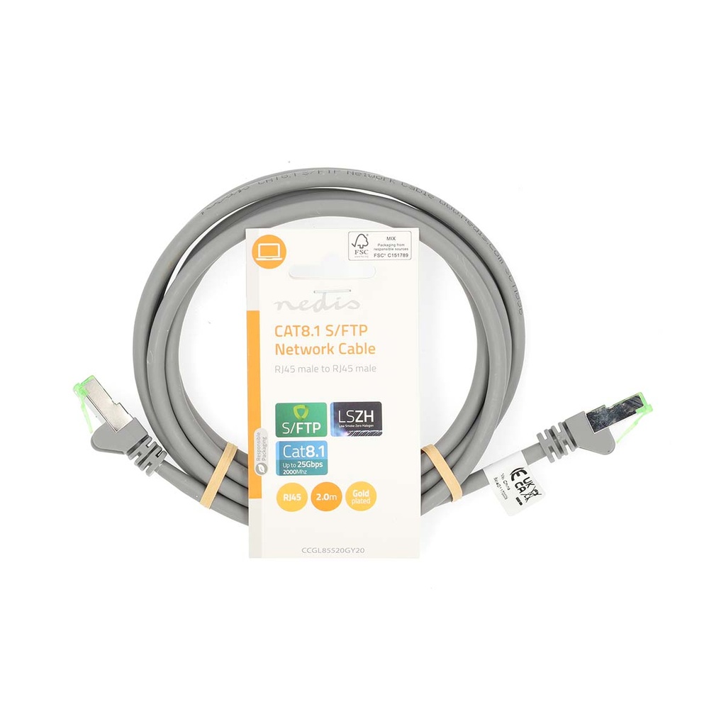 Nedis CCGL85520GY20 Cat 8.1 Netwerkkabel S/FTP RJ45 2m LSZH Grijs 