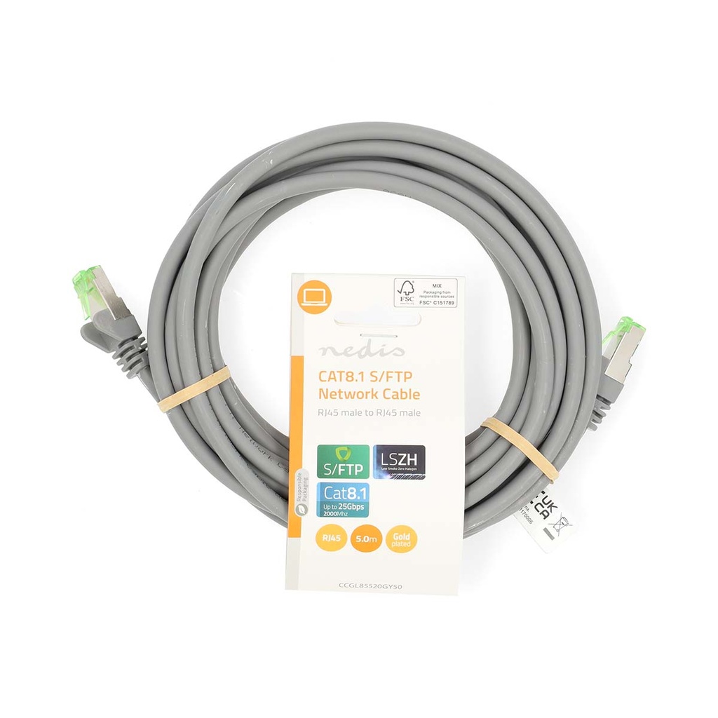 Nedis CCGL85520GY50 Cat 8.1 Netwerkkabel S/FTP RJ45 5m LSZH Grijs