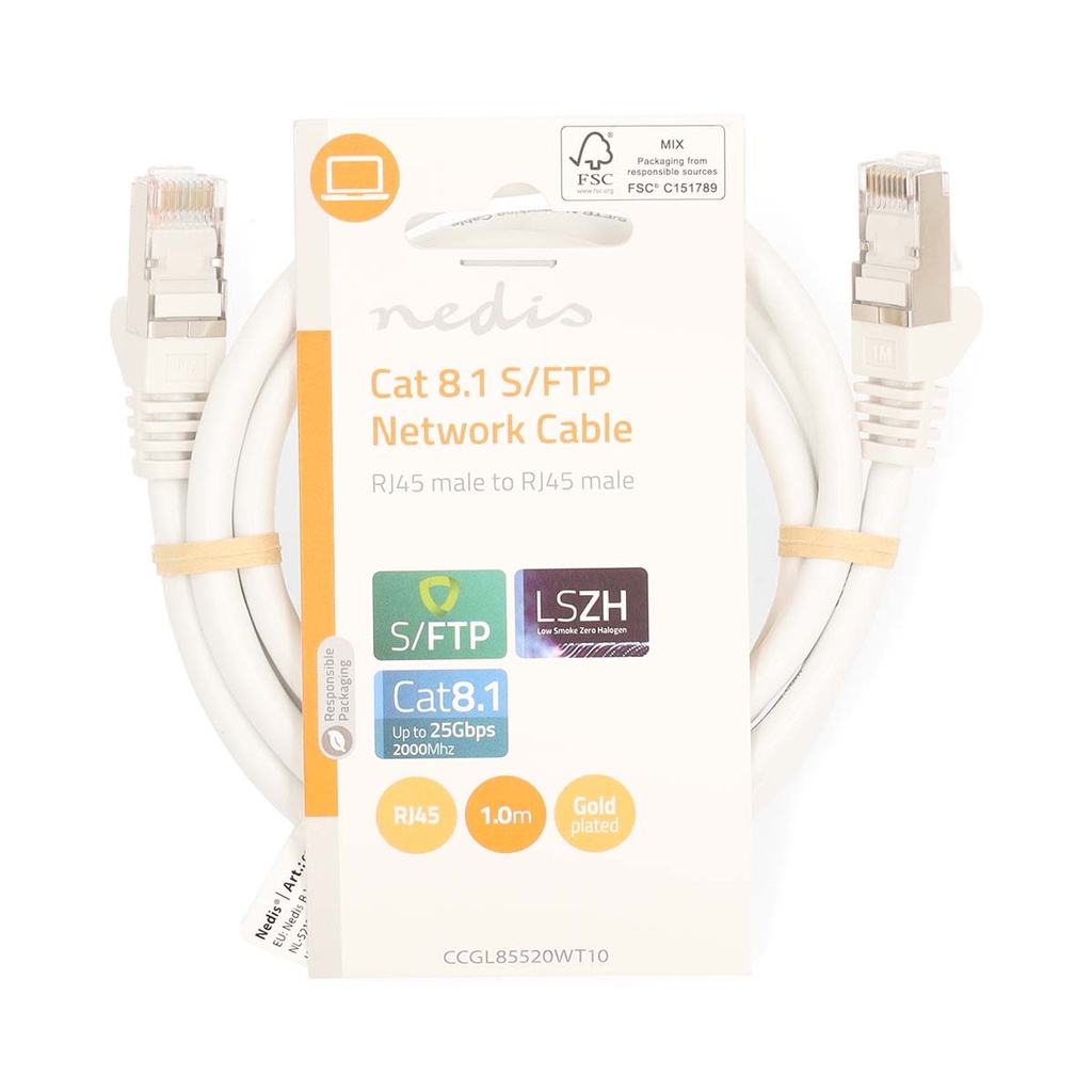 Nedis CCGL85520WT10 Cat 8.1 Netwerkkabel S/FTP RJ45 1m LSZH Wit 