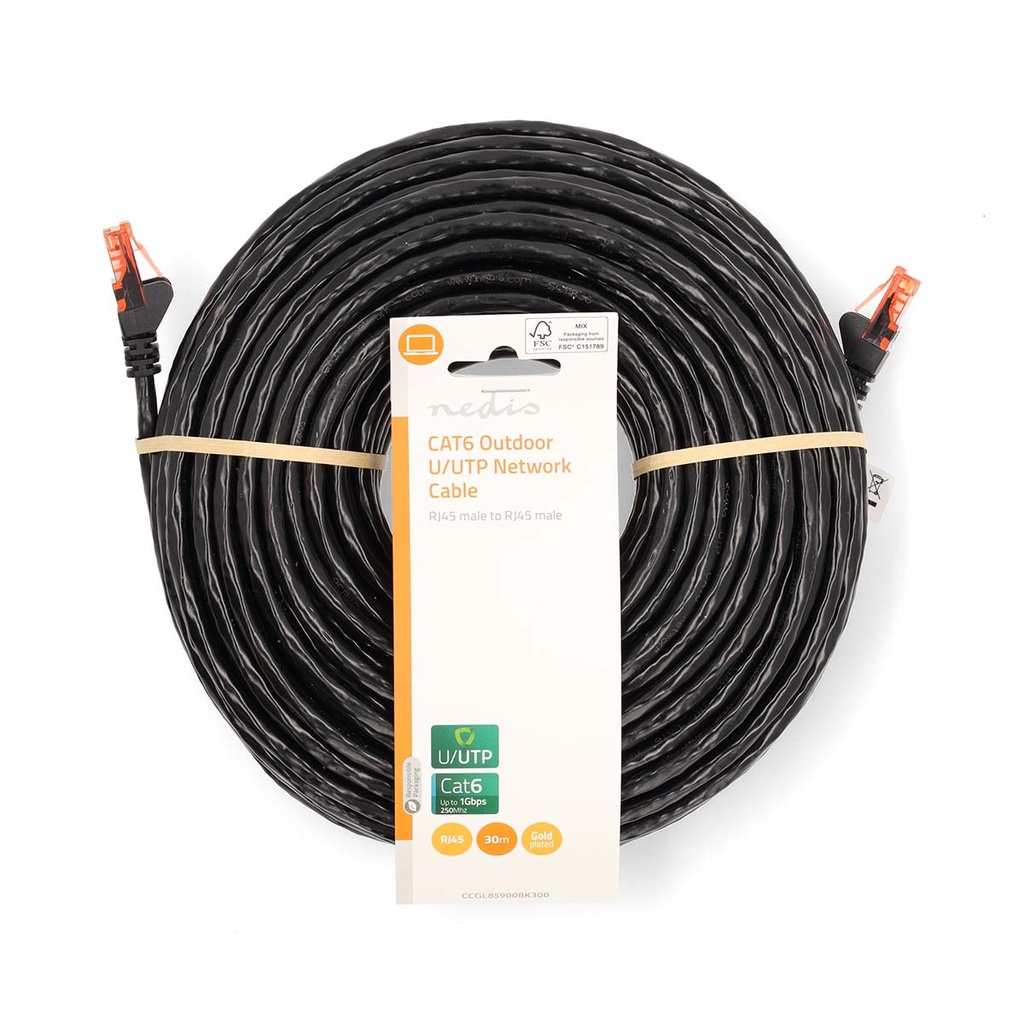 Nedis CCGL85900BK300 CAT6 Netwerkkabel RJ45 U/UTP 30m Buitenshuis Zwart