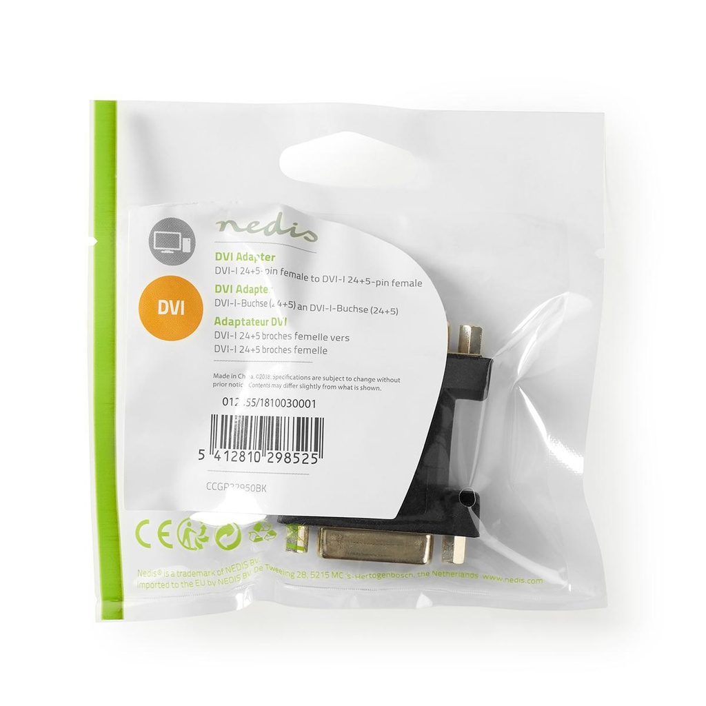Nedis CCGP32950BK DVI-Adapter 2x DVI-I 24+5-Pins Vrouwelijk Vernikkeld Zwart 