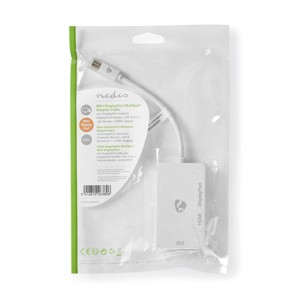 Nedis CCGP37460WT02 Mini DisplayPort 1.2-Kabel DisplayPort / DVI-D 24+1-Pins  / HDMI 21.6 Gbps Wit 