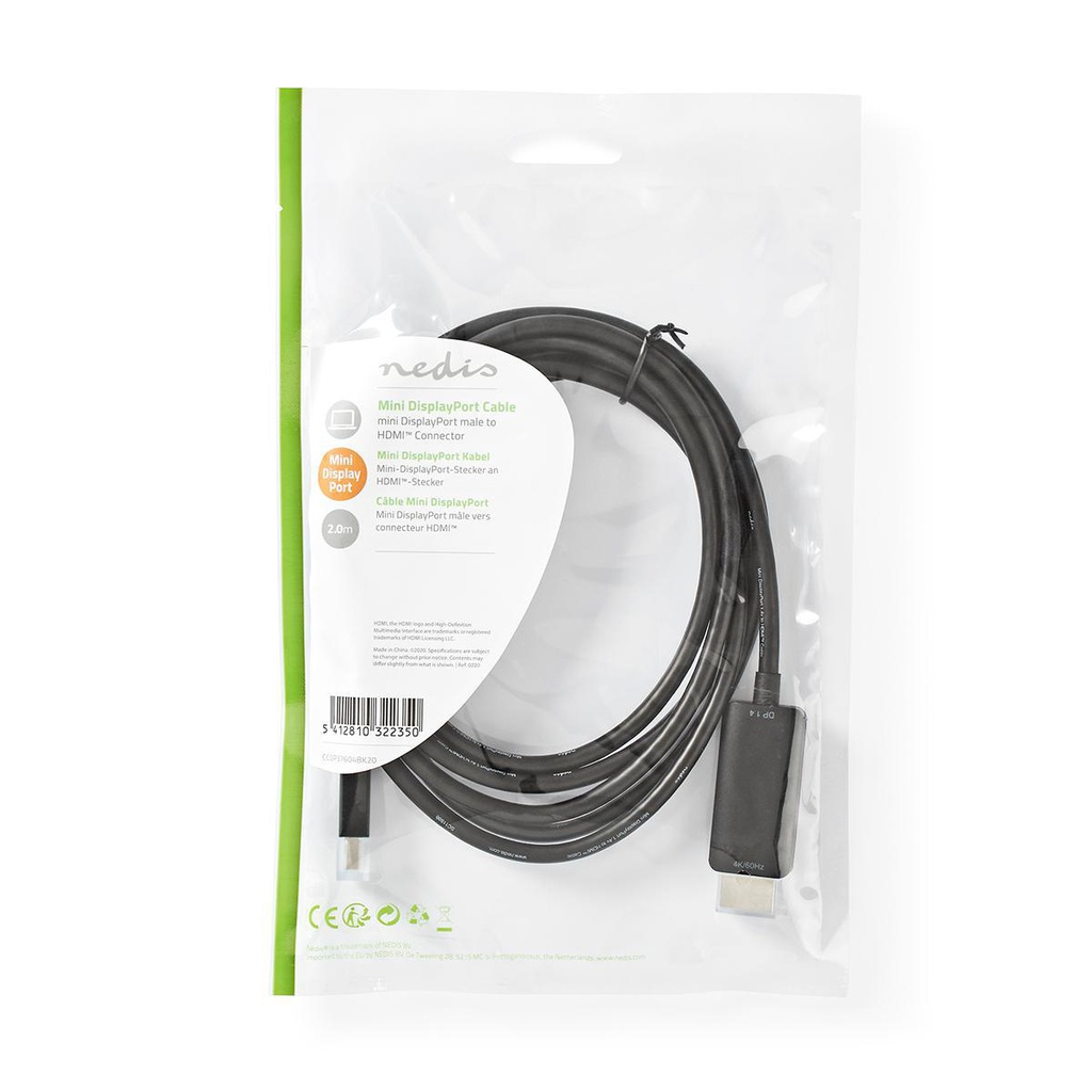 Nedis CCGP37604BK20 Mini DisplayPort 1.4-Kabel Mini-DisplayPort - HDMI 48 Gbps 2m Zwart