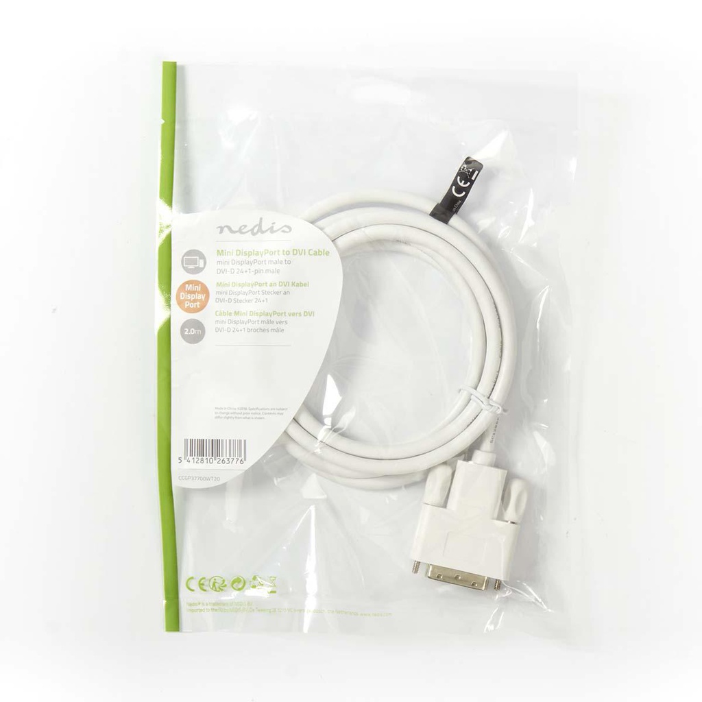 Nedis CCGP37700WT20 Mini DisplayPort 1.2-Kabel Mini-DisplayPort - DVI-D 24+1-Pins 21.6 Gbps 2m Wit 