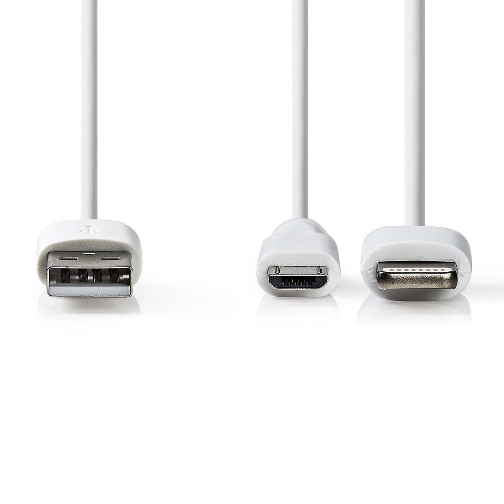 Nedis CCGP39400WT10 USB 2.0-Kabel USB-A - Lightning / USB Micro-B 480 Mbps 1m Vernikkeld Wit 