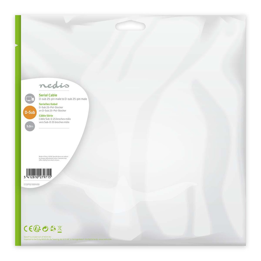 Nedis CCGP52100IV50 Seriële Kabel D-SUB 25-Pin Vernikkeld 5m Ivoor