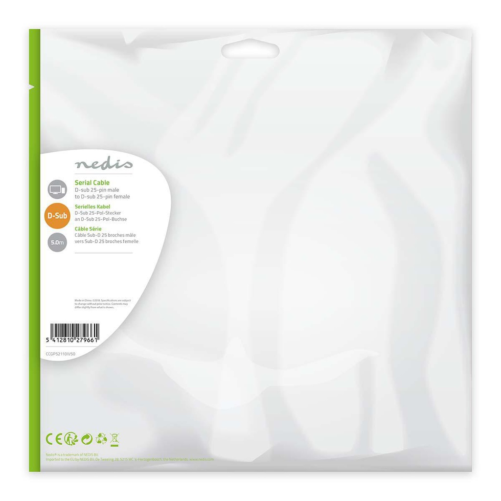 Nedis CCGP52110IV50 Seriële Kabel D-SUB 25-Pins - D-SUB 25-Pins Vrouwelijk Vernikkeld 5m Ivoor 