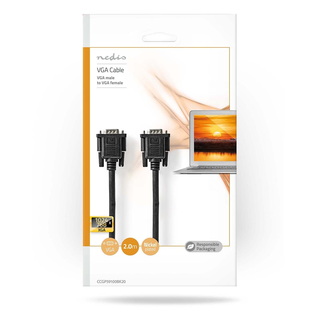 Nedis CCGP59100BK20 VGA-Kabel VGA - VGA Vrouwelijk Vernikkeld 1280x800@60Hz 2m Zwart