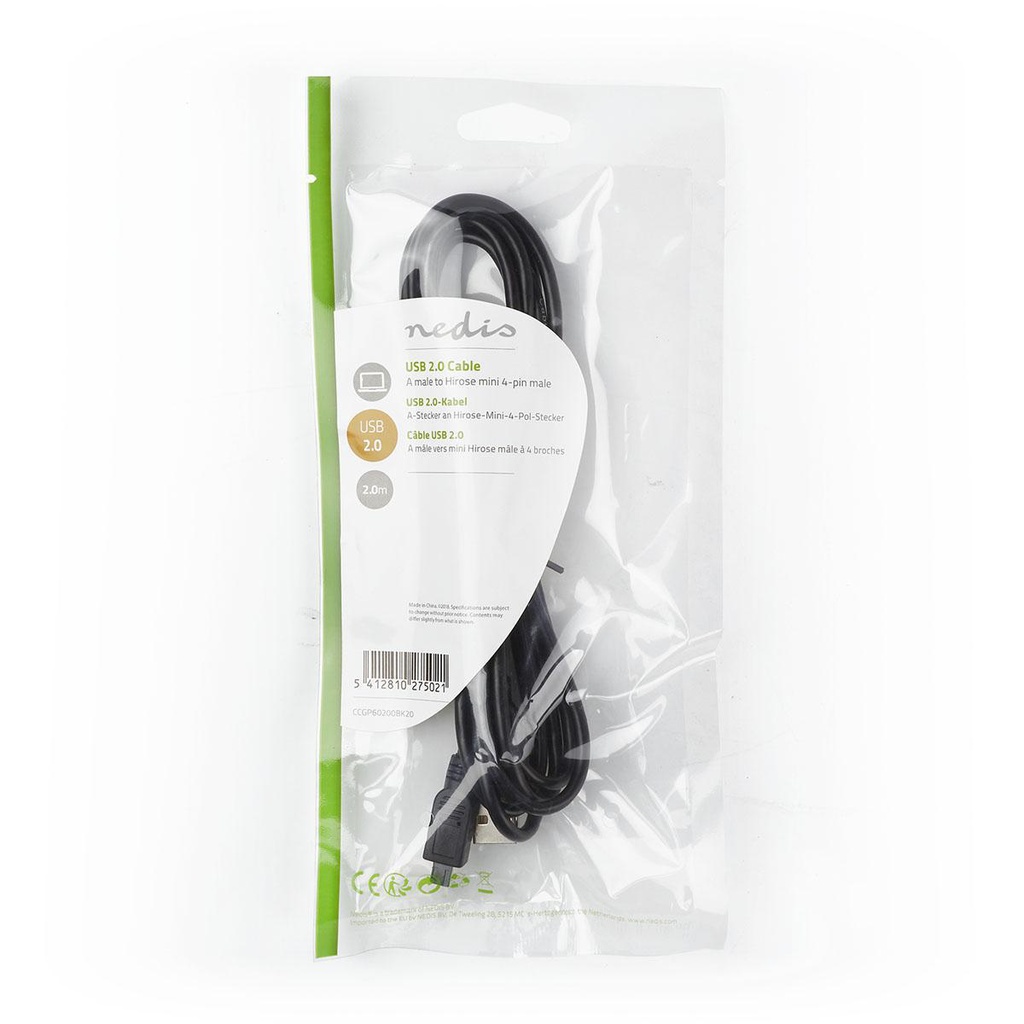 Nedis CCGP60200BK20 USB 2.0 -Kabel USB-A - Mini USB 480 Mbps Vernikkeld 2m Zwart