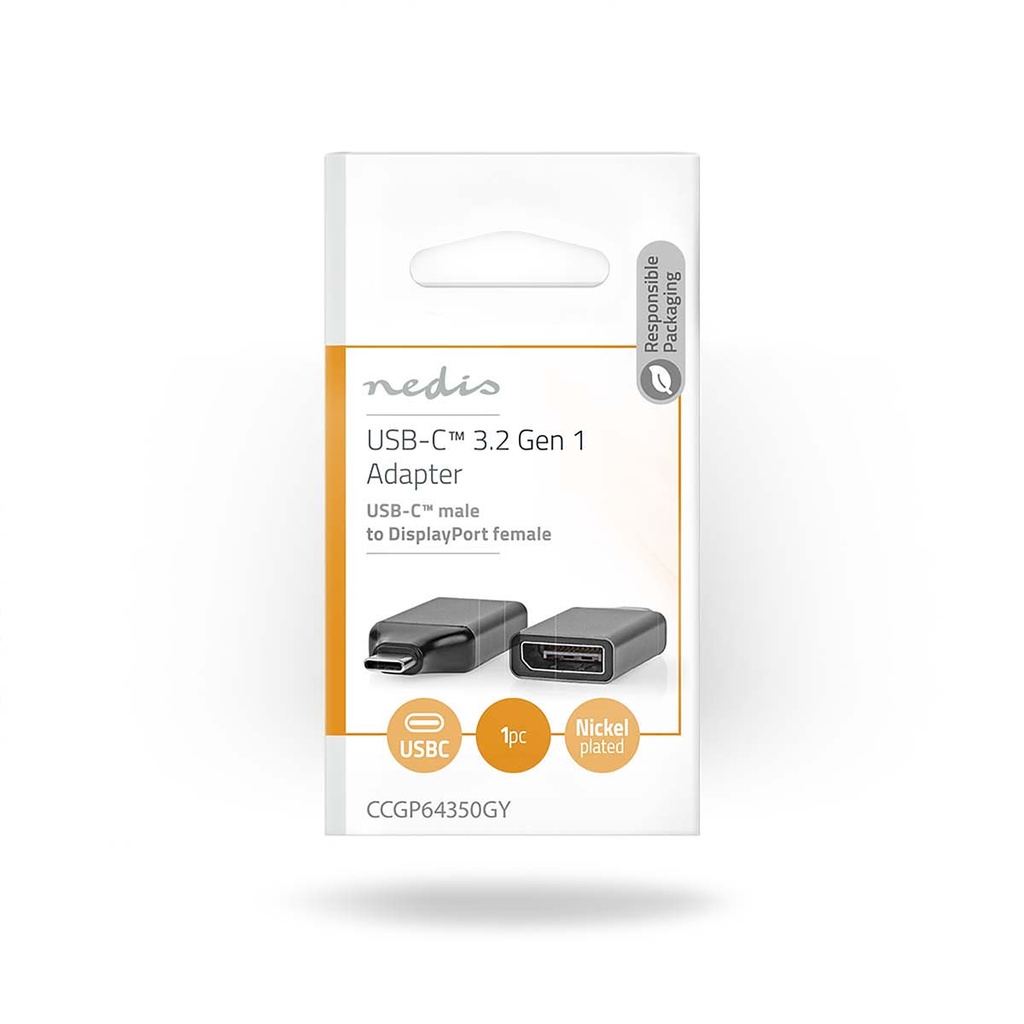 Nedis CCGP64350GY USB 3.2 Gen 1-Adapter USB-C - DisplayPort Vrouwelijk 4K@60Hz Vernikkeld Zwart