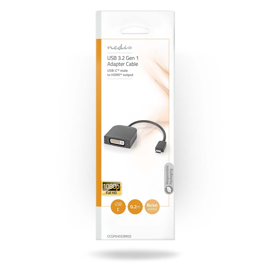 Nedis CCGP64552BK02 USB 3.2 Gen 1-Adapter USB-C - DVI-D 24+1-Pins Vrouwelijk 1080p 20cm Zwart 