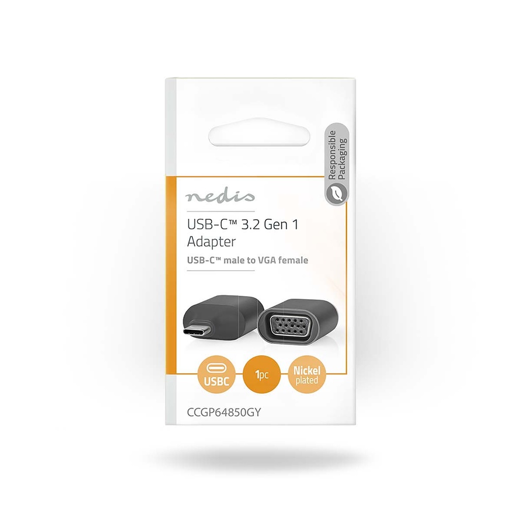 Nedis CCGP64850GY USB 3.2 Gen 1-Adapter USB-C - VGA Vrouwelijk 1080p Vernikkeld Zwart 