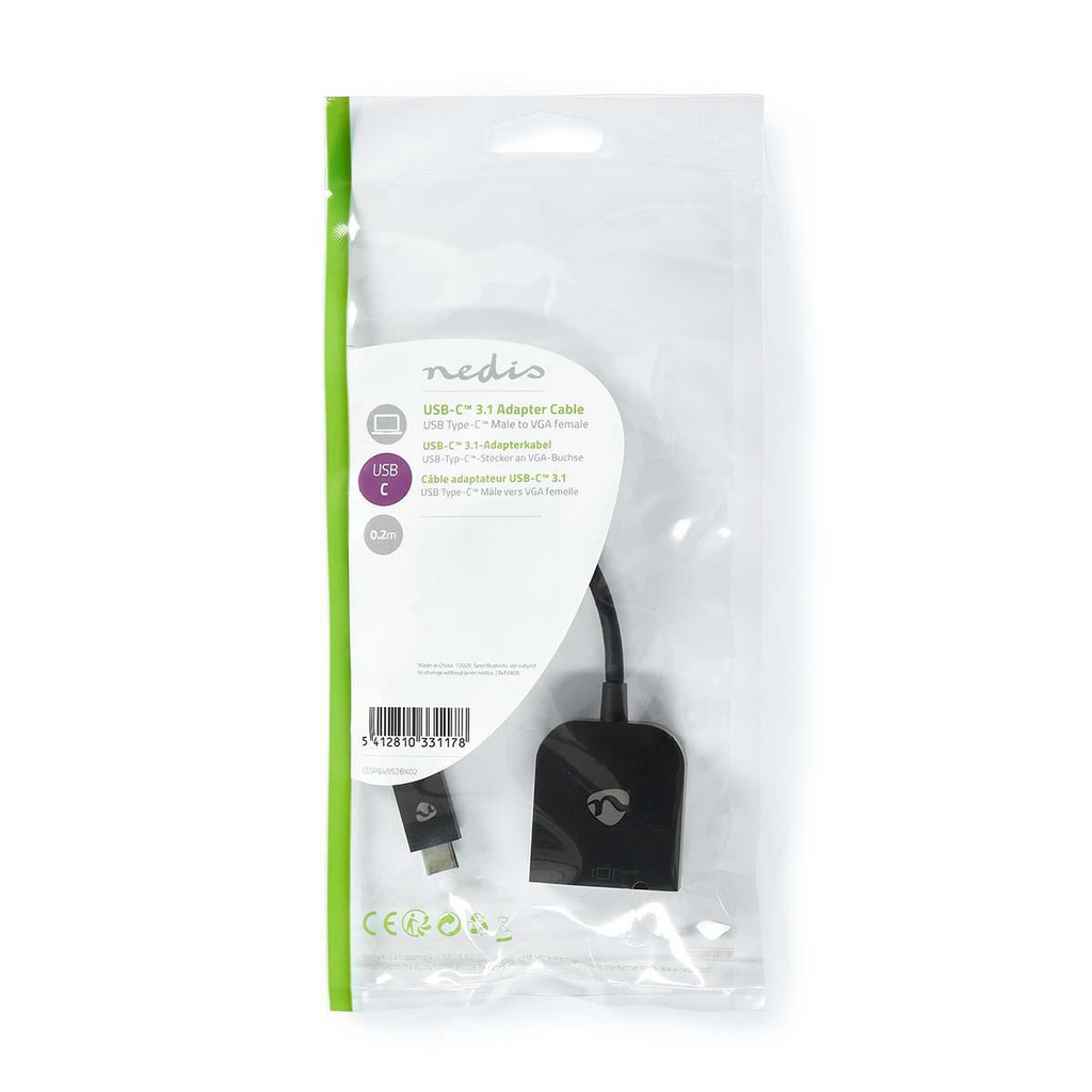 Nedis CCGP64852BK02 USB 3.2 Gen 1-Adapter USB-C - VGA Vrouwelijk 1920x1200@60Hz 20cm Zwart