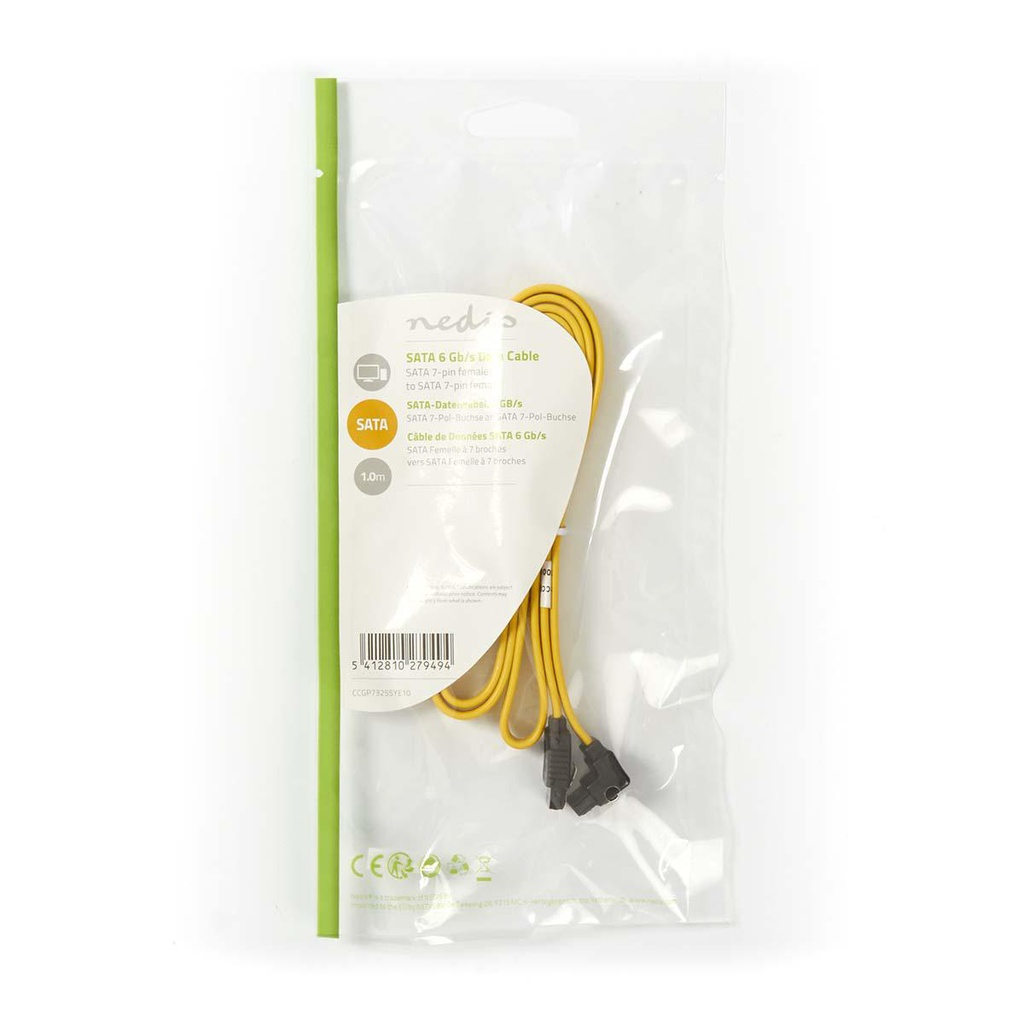 Nedis CCGP73255YE10 SATA 7-Pins Kabel 6 Gbps Vernikkeld 1m Geel