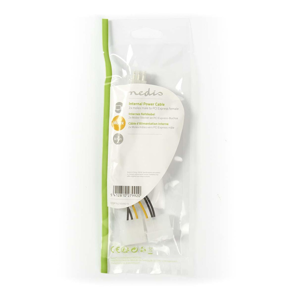 Nedis CCGP74210VA015 Interne Voedingskabel 2x Molex - PCI-Express Vrouwelijk Verguld 20cm Geel / Zwart 