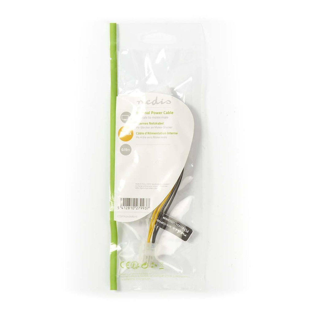 Nedis CCGP74340VA015 Interne Voedingskabel P4 - Molex Verguld 20cm Geel / Zwart 