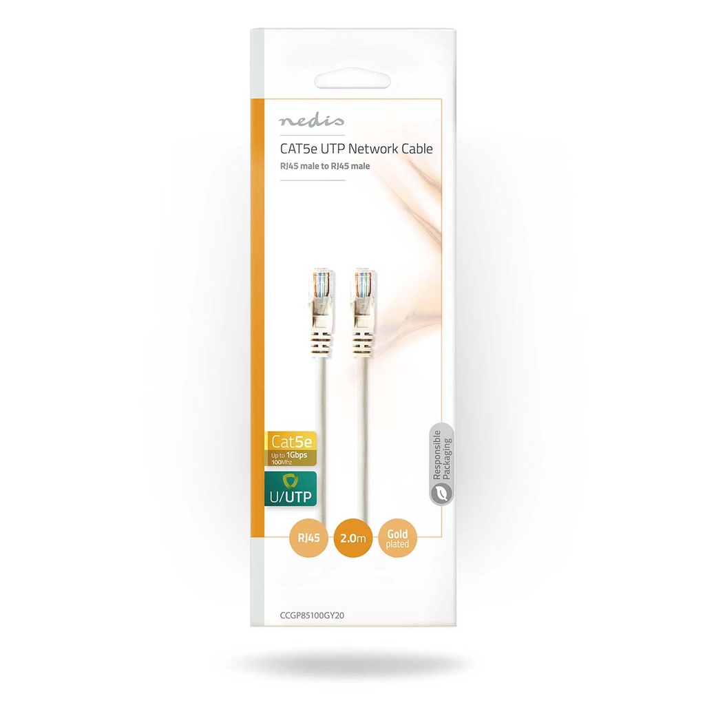 Nedis CCGP85100GY20 CAT5e Netwerkkabel U/UTP RJ45 2m Grijs 