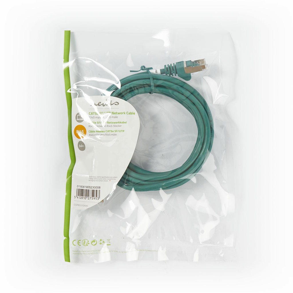 Nedis CCGP85121GN30 CAT5e Netwerkkabel SF/UTP RJ45 3m Groen