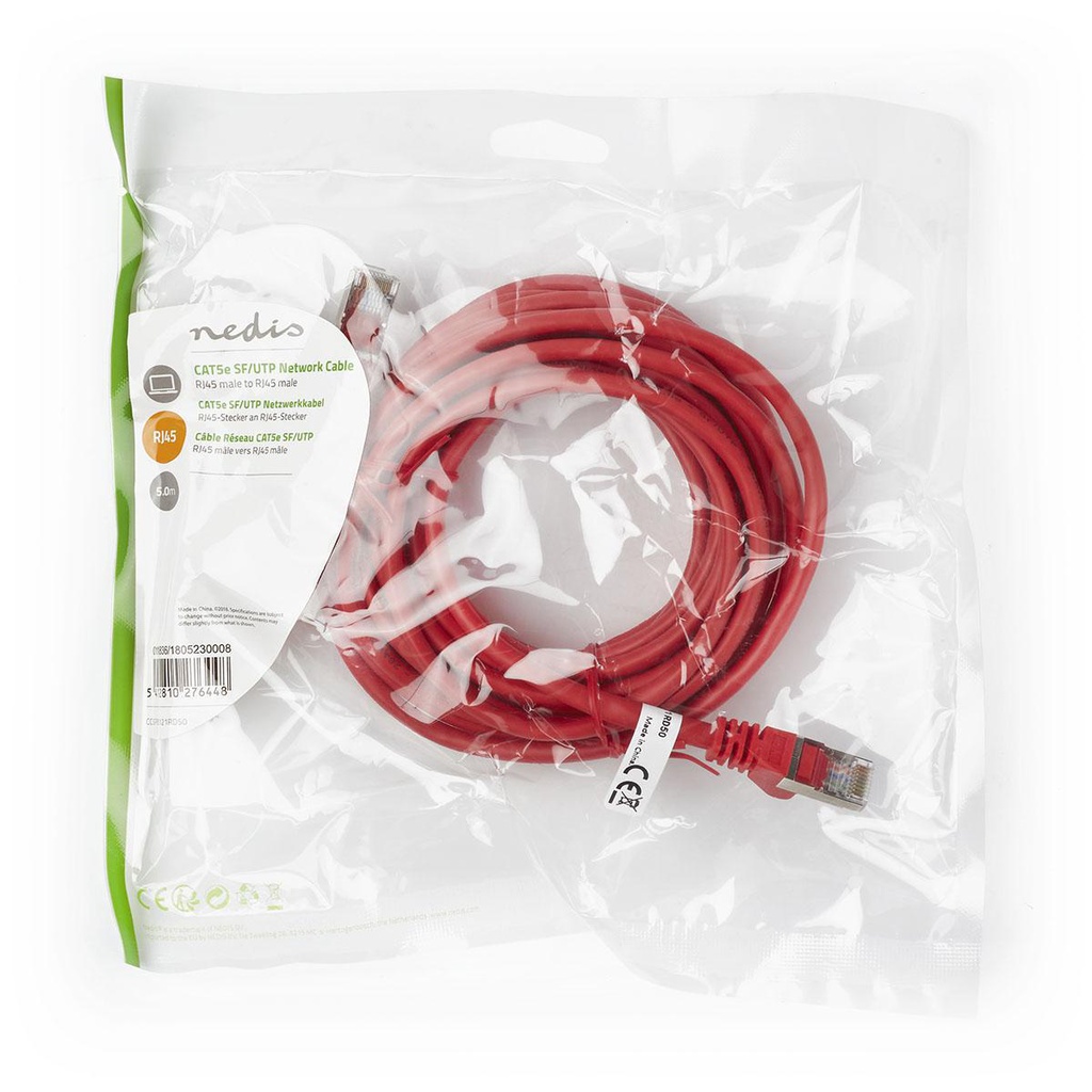 Nedis CCGP85121RD50 CAT5e Netwerkkabel SF/UTP RJ45 5m Rood 