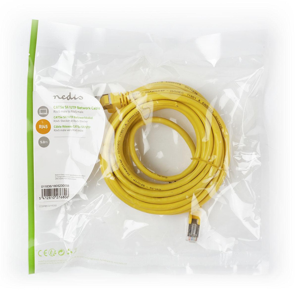 Nedis CCGP85121YE50 CAT5e Netwerkkabel | SF/UTP | RJ45 Male | RJ45 Male | 5.00 m | Rond | PVC | Geel | Polybag