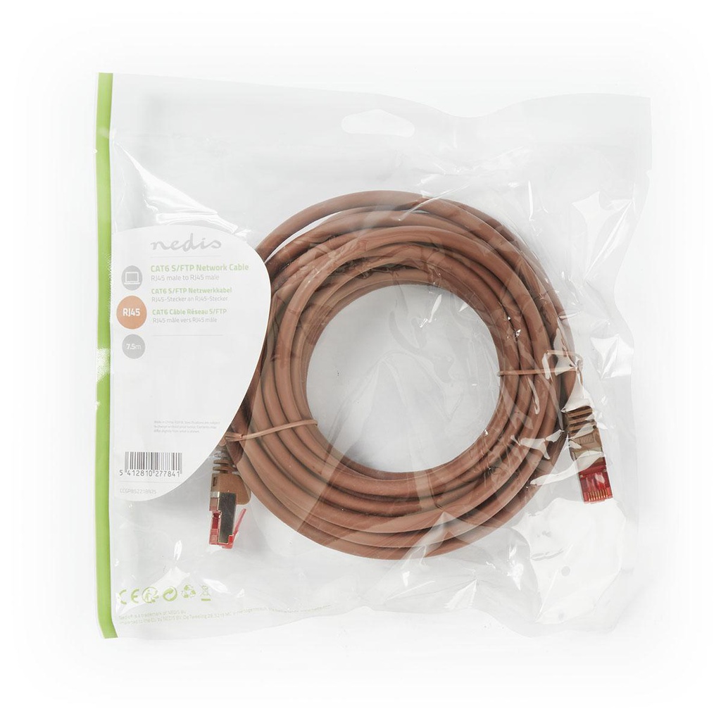 Nedis CCGP85221BN75 CAT6 Netwerkkabel S/FTP RJ45 7.5m LSZH Bruin