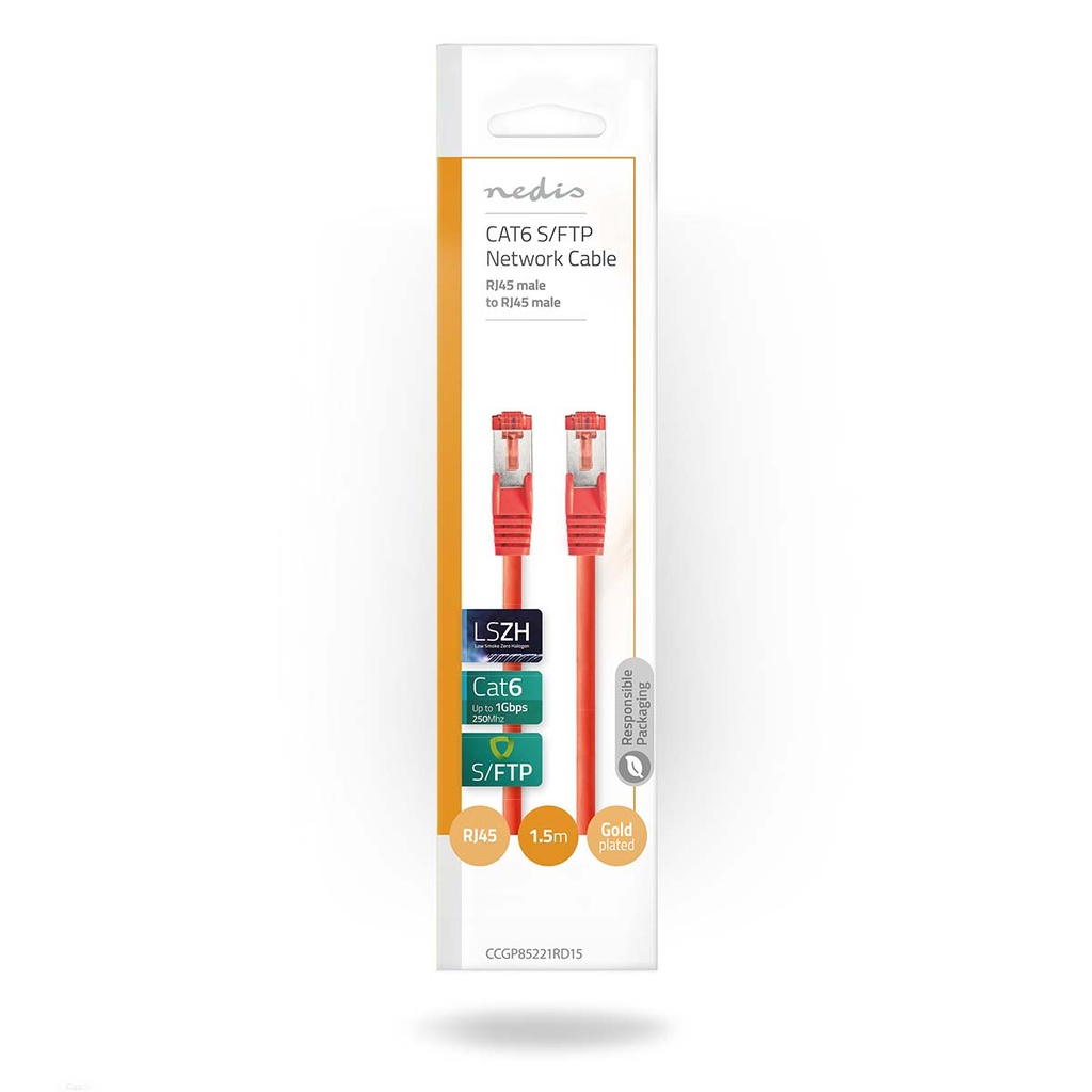 Nedis CCGP85221RD15 CAT6 Netwerkkabel S/FTP RJ45 1.5m LSZH Rood 