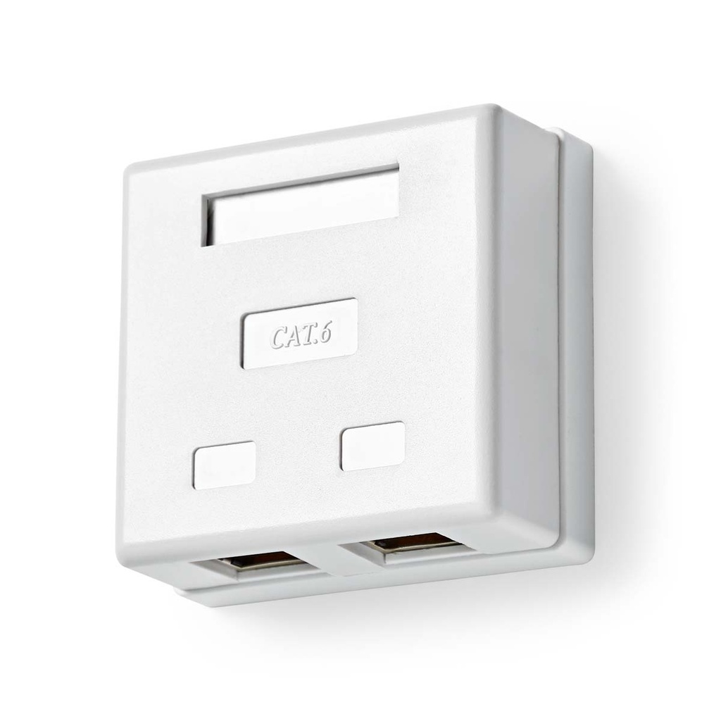 Nedis CCGP89130WT Netwerk Wanddoos | Opbouw | 2 poort(en) | STP CAT6 | Recht | Female | Goud Verguld | PVC | Wit | Envelop