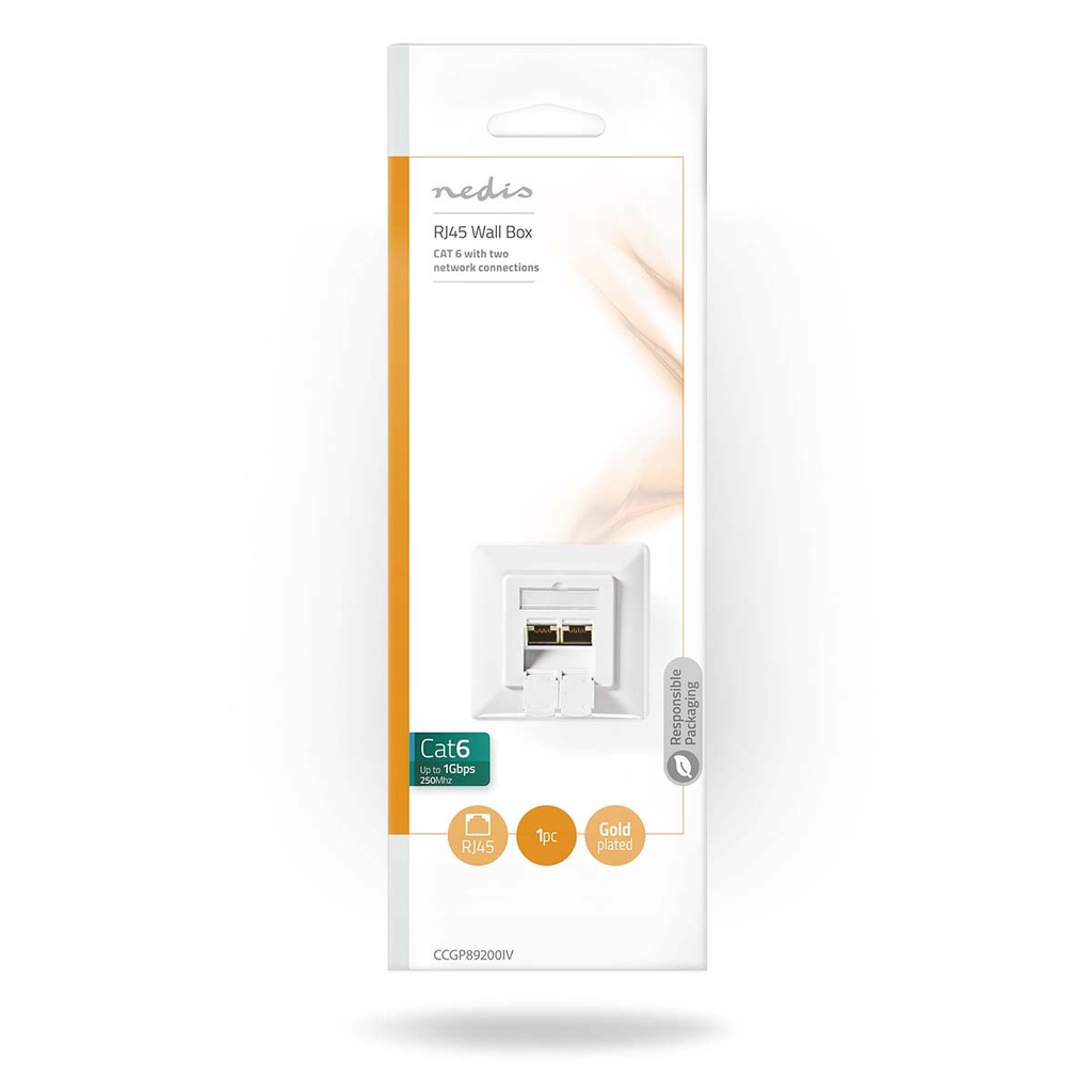 Nedis CCGP89200IV Netwerk Inbouw Wanddoos 2 poorten CAT6 Verguld Wit