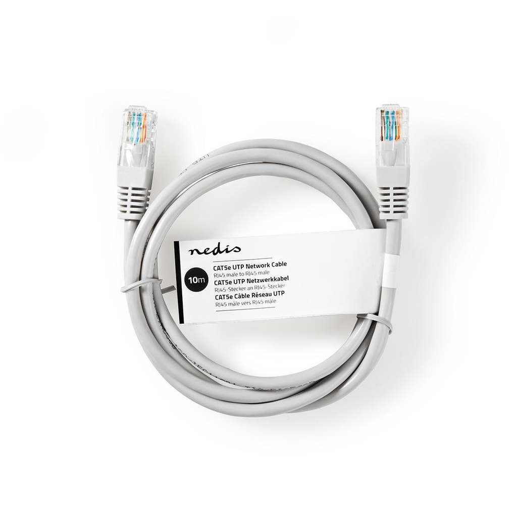 Nedis CCGT85100GY100 CAT5e Netwerkkabel | U/UTP | RJ45 Male | RJ45 Male | 10.0 m | Rond | PVC | Grijs | Label