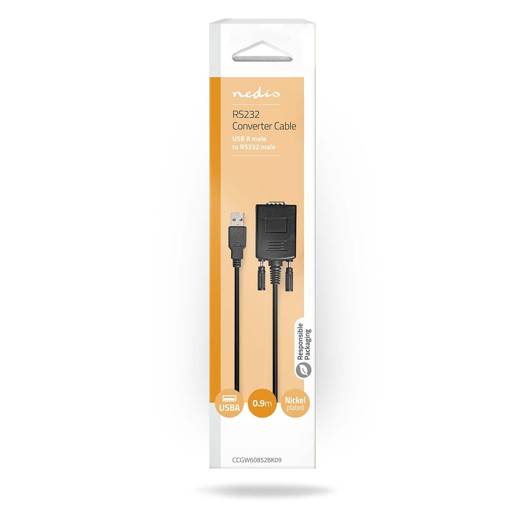 Nedis CCGW60852BK09 RS232-Converter USB-A - RS232 Vernikkeld 90cm Zwart 