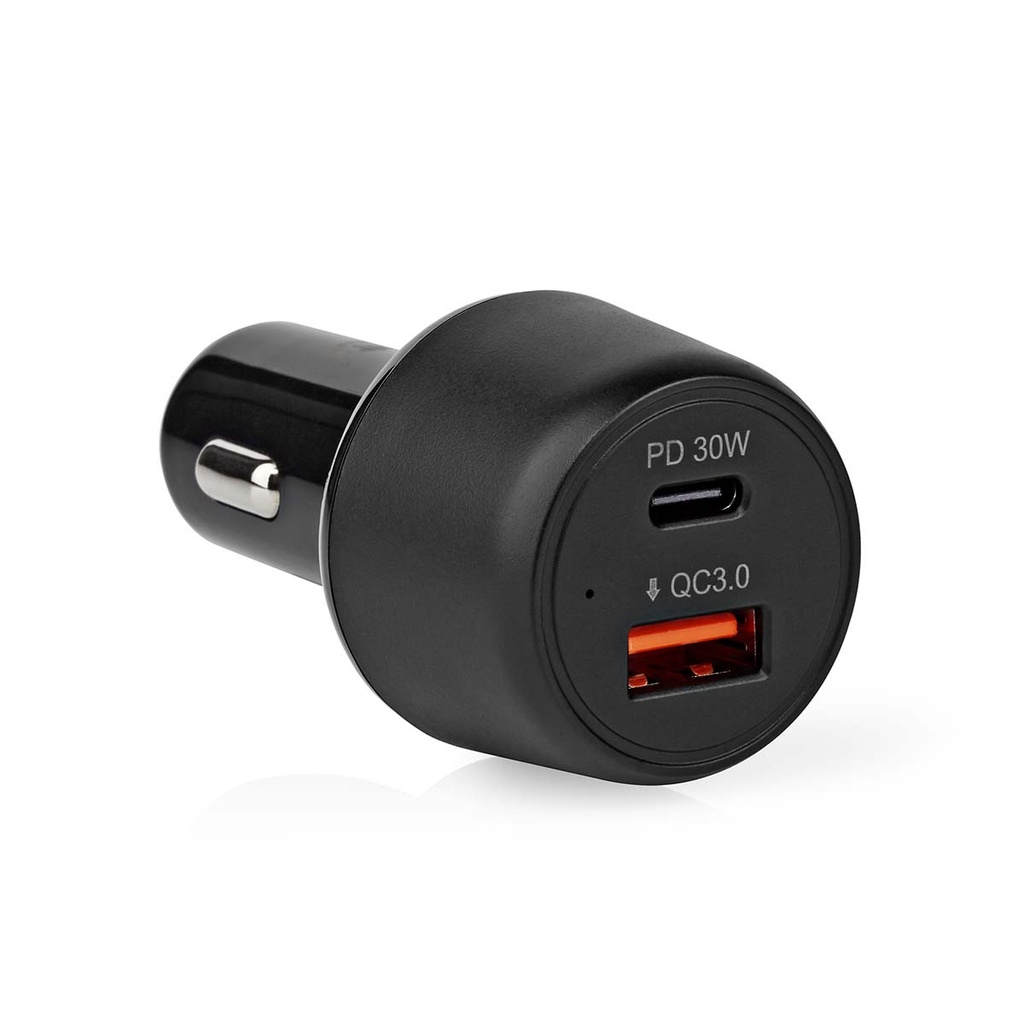 Nedis CCPD30W100BK Autolader 48 W 2x3A USB-A / USB-C Automatische Voltage Zwart