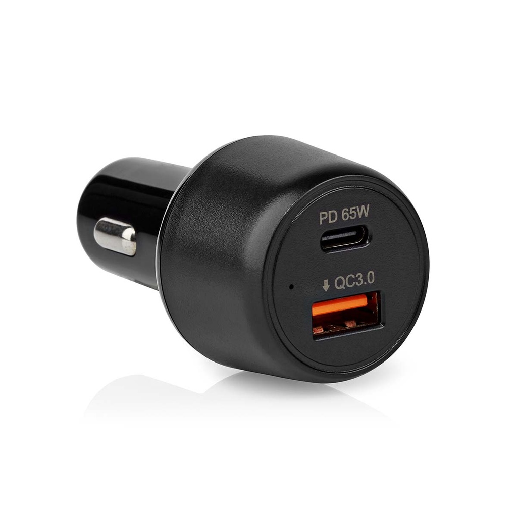 Nedis CCPD65W100BK Autolader 65 W 2/3/3A USB-A / USB-C Automatische Voltage Zwart