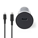 Nedis CCPDL20W111BK Autolader 20W 1.67/2.22/3A USB-C - Lightning 1m Automatische Voltage Zwart