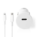 Nedis CCPDL20W111WT Autolader 20W 1.67/2.22/3A USB-C - Lightning 1m Automatische Voltage Wit