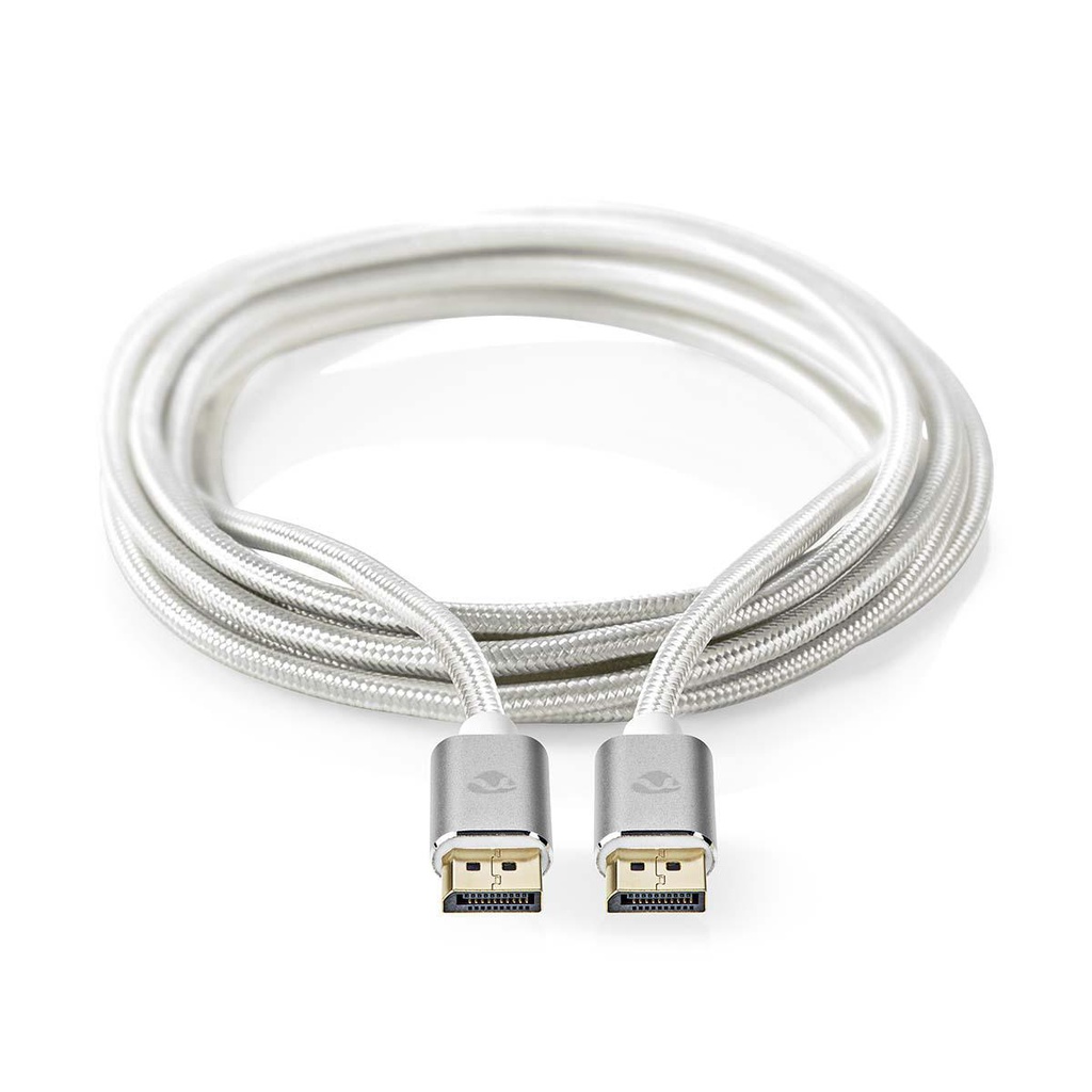 Nedis CCTB37014AL20 DisplayPort-Kabel | DisplayPort Male | DisplayPort Male | 8K@60Hz | Verguld | 2.00 m | Rond | Gevlochten | Zilver | Cover Window Box