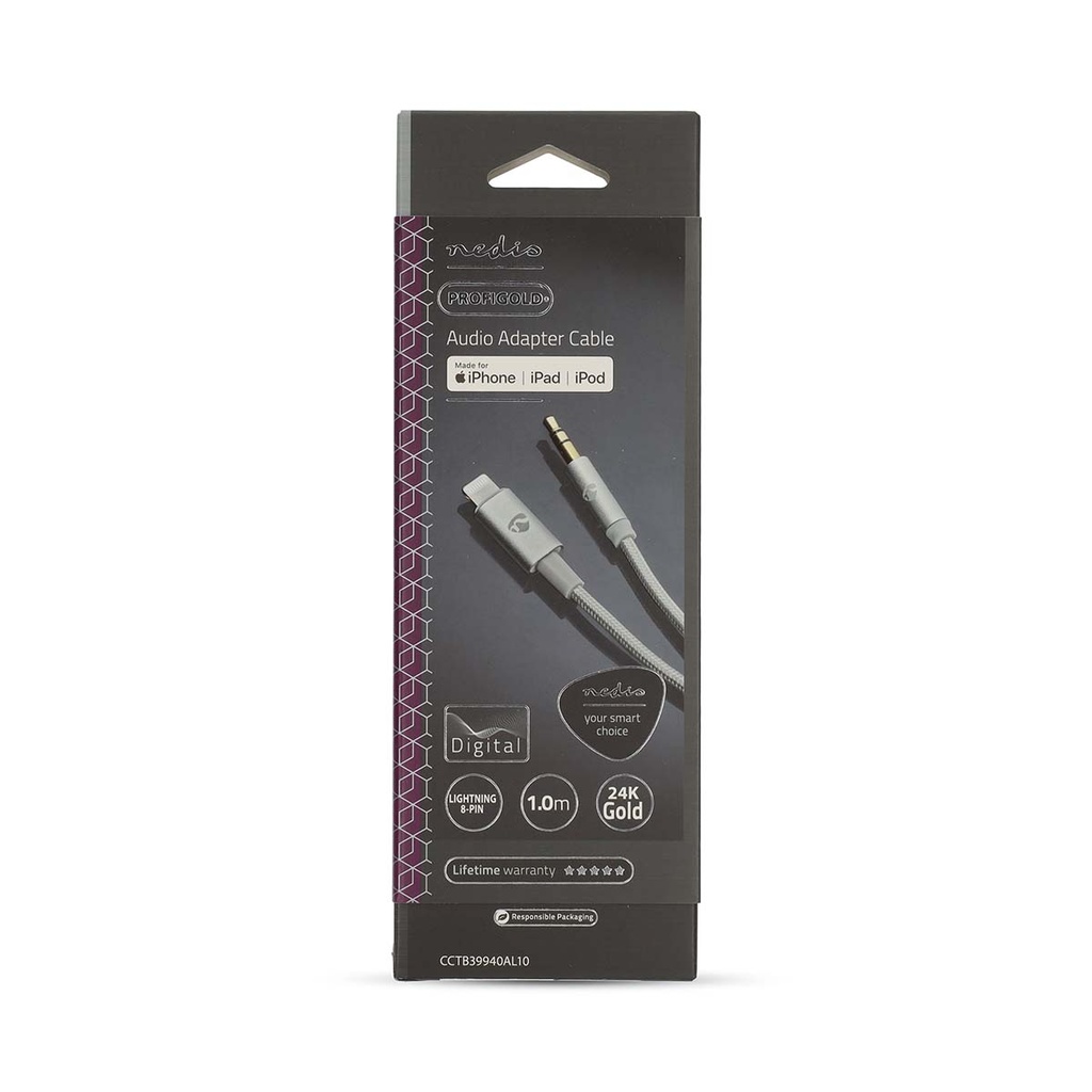 Nedis CCTB39940AL10 Lightning-Adapter Lightning - 3,5 mm Jack Verguld 1m Zilver