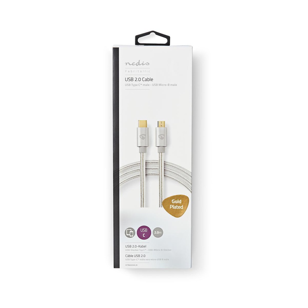 Nedis CCTB60650AL20 USB 2.0 -Kabel USB-C - USB Micro-B 10W 480Mbps Verguld 2m Zilver