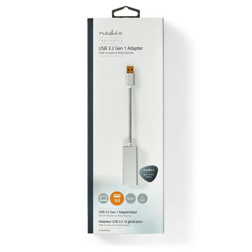 Nedis CCTB61950AL02 USB-netwerkadapter | USB 3.2 Gen 1 | 1 Gbps | USB-A Male | RJ45 Female | 0.20 m | Rond | Verguld | Koper | Zilver | Cover Window Box