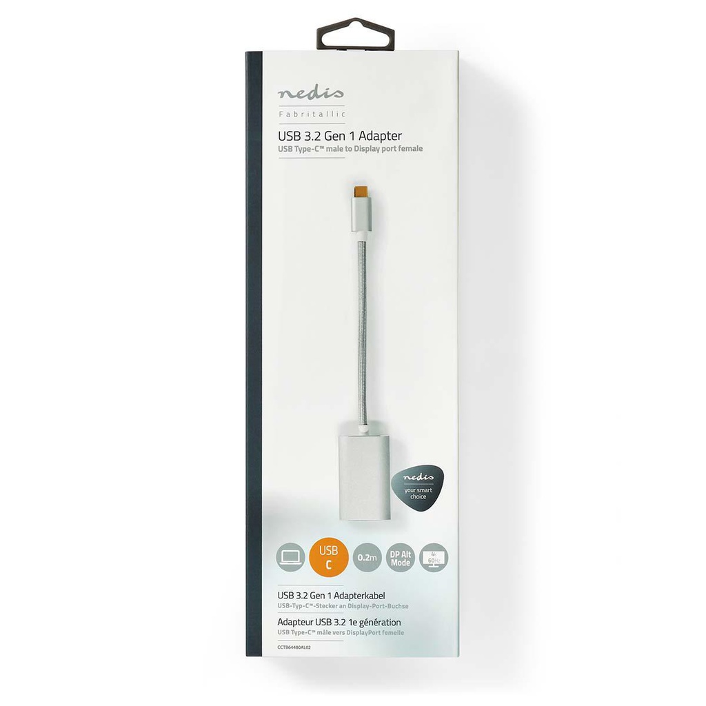 Nedis CCTB64480AL02 USB 3.2 Gen 1 Adapter  USB-C - DisplayPort / USB-C 4K@60Hz 60W 20cm Zilver
