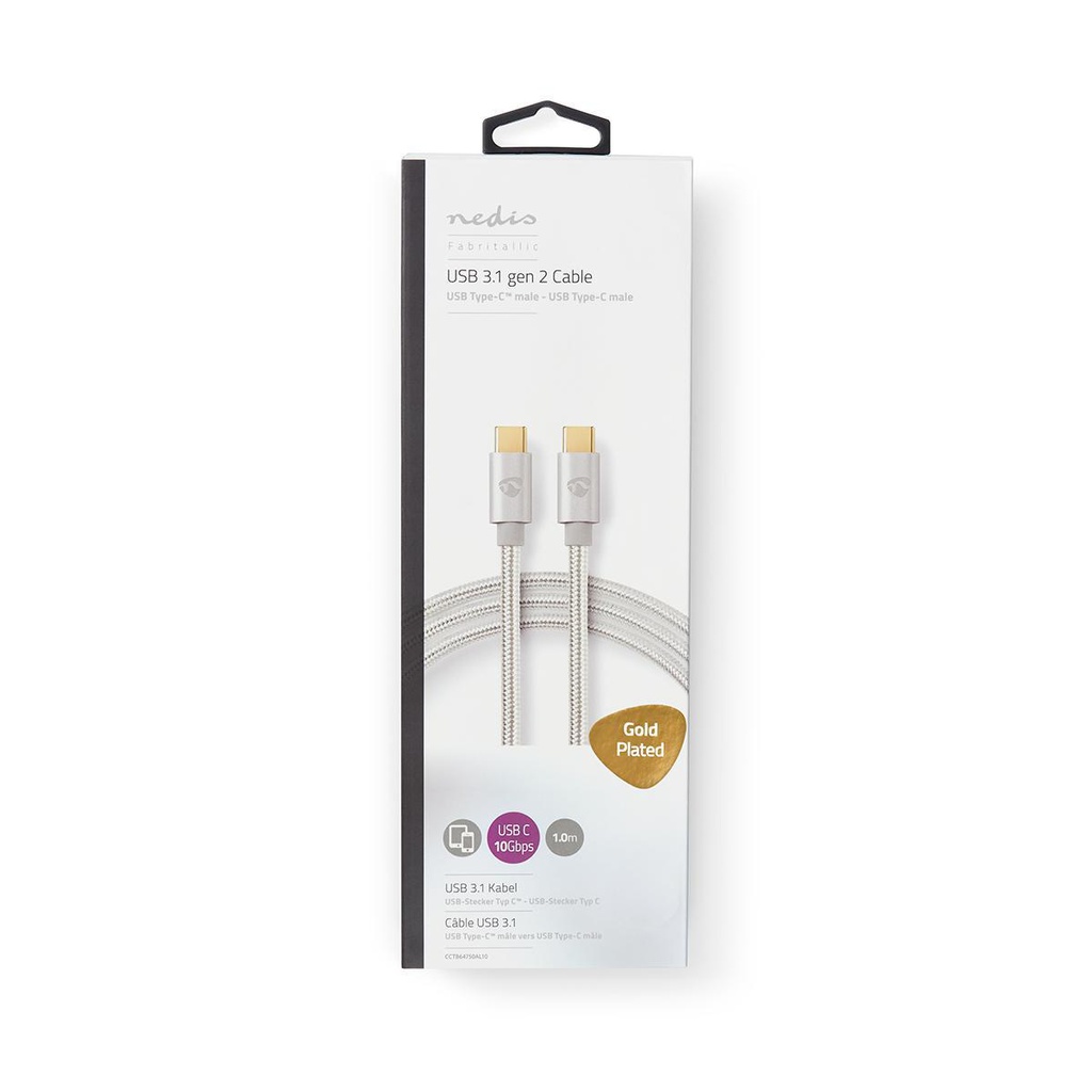 Nedis CCTB64750AL10 USB 3.2 Gen 2-Kabel USB-C 100W 4K@60Hz 10Gbps Verguld 1m Zilver