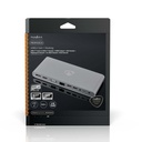Nedis CCTB64991AL02 USB Docking Station | USB 3.2 Gen 1 | USB-C™ Male | DisplayPort Female / HDMI™ Output / RJ45 Female / VGA Female 15p / 2x 3,5 mm Female / 2x USB-C™ / 4x USB-A | 0.20 m | Rond | Vernikkeld | Gevlochten / Nylon | Wit | Window Box met Euro Lock